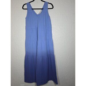 Marine Layer Blue Ombre Colorblock Gauzy Cotton Tiered Maxi Dress XS Relaxed Fit